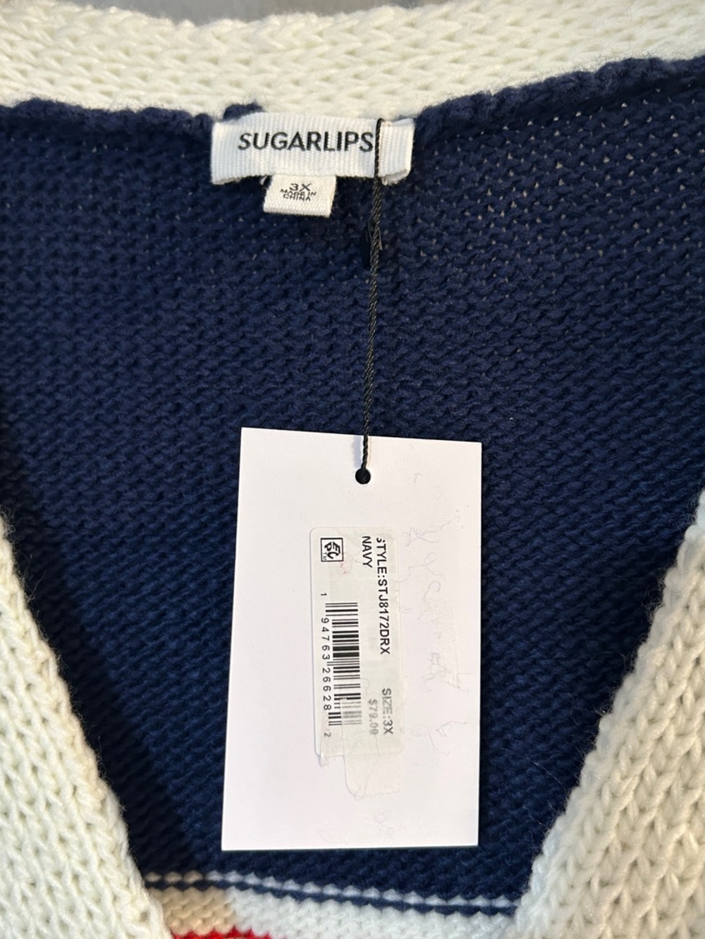 SUGARLIPS Julius Navy American Flag Cardigan Sweater Patriotic Size 3X NWT - Picture 3 of 6